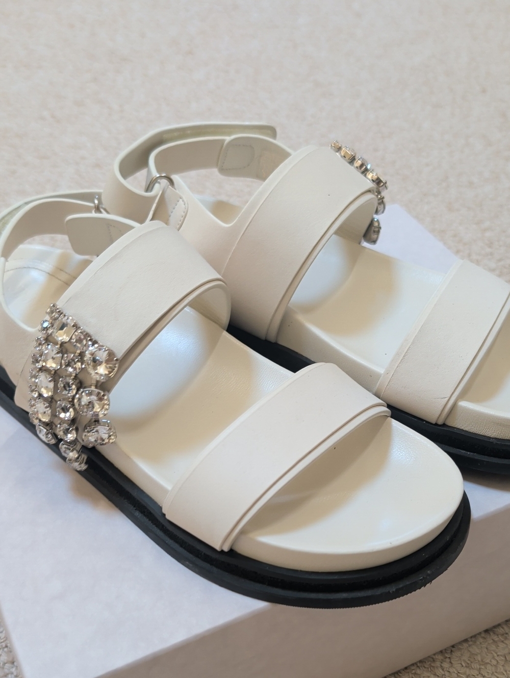 Jimmy Choo White Jeweled Double-Strap Sandals
